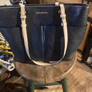 Michael Kors Black and Cream Tote Bag with Structured Design